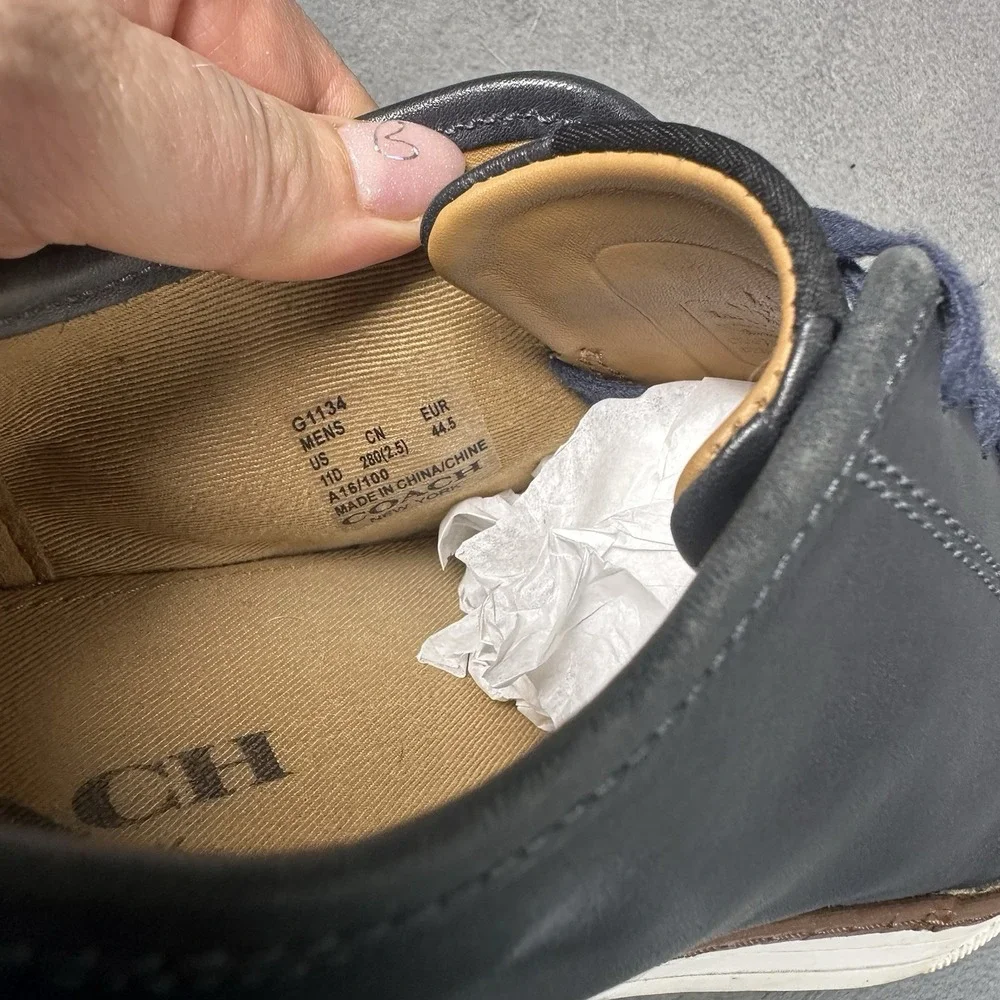 Coach York Navy Leather Low Top Sneakers Men's Size 11D Lace Up Casual Shoes